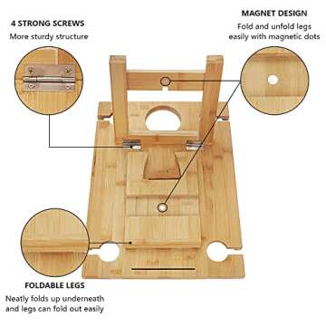 Portable Wine Picnic Table: Folding Bamboo Snack Table with Glass Holder
