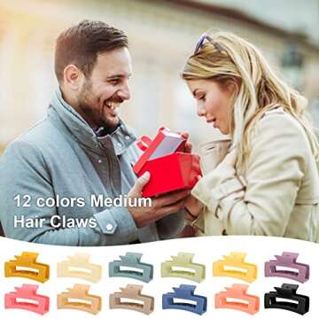 12 Pack Hair Claw Clips, Square Claw Clips for Women Girls, 3.5" Medium Non-slip Hair Clips, Rectangular Claw Hair Clips, Matte Hair Claws Strong Hair Accessories Jumbo Claw Clip for Thin/Thick Hair
