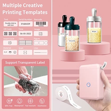 JADENS Label Maker Machine with Tape, Portable Bluetooth Label Printer for Storage, Light Pink