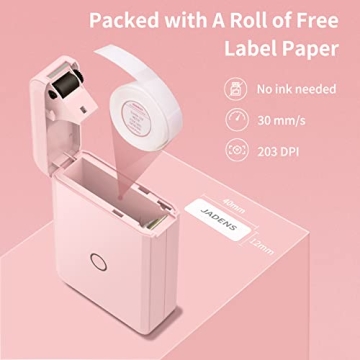 JADENS Label Maker Machine with Tape, Portable Bluetooth Label Printer for Storage, Light Pink