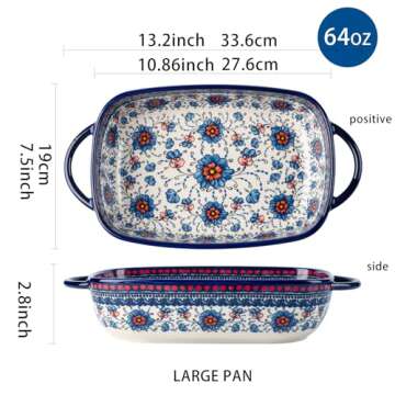 ONECCI Baking Dish Ceramic Baking Pan Blue Casserole Dish Rectangular Baking Set 2pcs Bakeware Sets Lasagna Pan Baking Dishes for oven (Blue plasma grass)