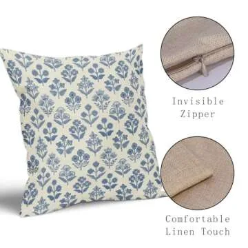 Blue Floral Pillow Covers Set of 2 for Rustic Decor