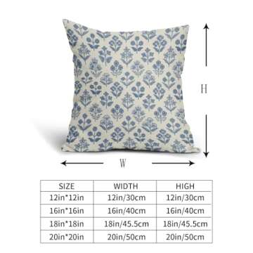 Blue Floral Pillow Covers Set of 2 for Rustic Decor