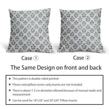 Blue Floral Pillow Covers Set of 2 for Rustic Decor