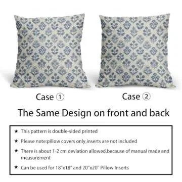 Blue Floral Pillow Covers Set of 2 for Rustic Decor