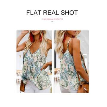 BLENCOT Women's Soft Floral Button Down V Neck Strappy Tank Tops Loose Casual Sleeveless Shirts Blouses Sky Blue M