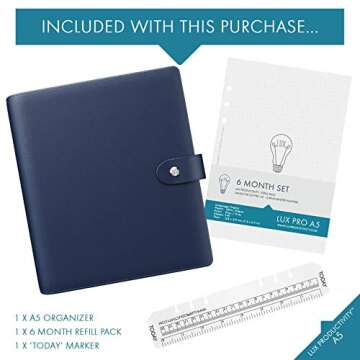 LUX Productivity PRO A5 Planner – Best Undated Diary/Organizer - Daily Schedule & Reflection Journal - Manage Time/Projects/Finances/Goals/Gratitude/Happiness - (Navy Blue)