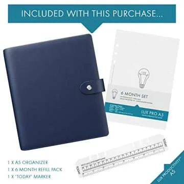 LUX Productivity PRO A5 Planner – Best Undated Diary/Organizer - Daily Schedule & Reflection Journal - Manage Time/Projects/Finances/Goals/Gratitude/Happiness - (Navy Blue)