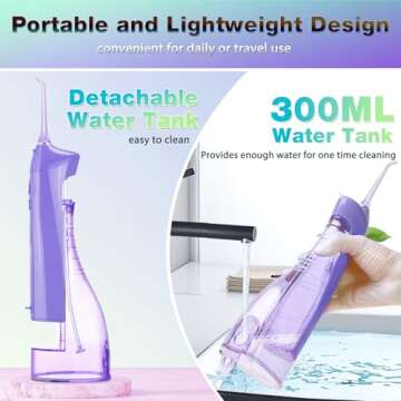 TOVENDOR Electric Water Flosser, Cordless Rechargeable Dental Oral Irrigator IPX7 Waterproof 300ML T...