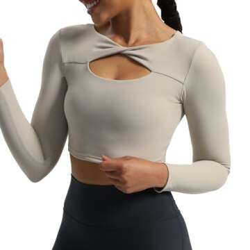 Aoxjox Women's Long Sleeve Padded Twist Crop Top