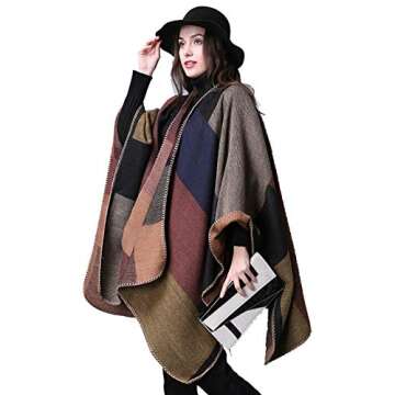 Ilishop Women's Cozy Reversible Blanket Poncho for Winter