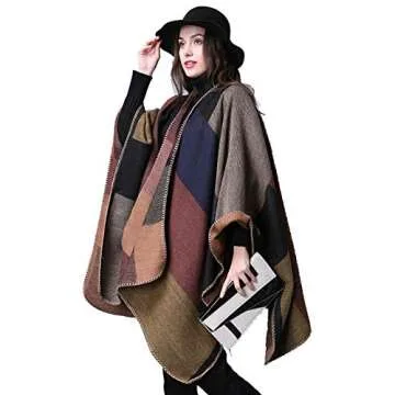 Ilishop Women's Cozy Reversible Blanket Poncho for Winter