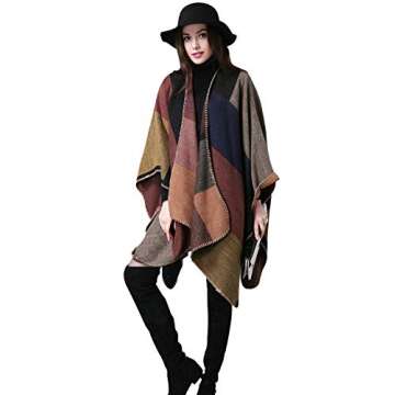 Ilishop Women's Cozy Reversible Blanket Poncho for Winter