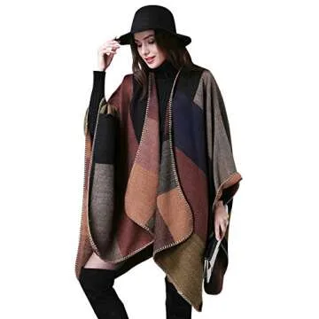 Ilishop Women's Cozy Reversible Blanket Poncho for Winter