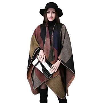 Ilishop Women's Cozy Reversible Blanket Poncho for Winter
