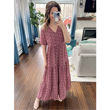 Stylish CFLONGE Floral V-Neck Maxi Dress for Summer