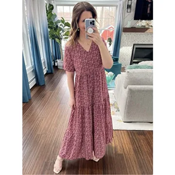 Stylish CFLONGE Floral V-Neck Maxi Dress for Summer