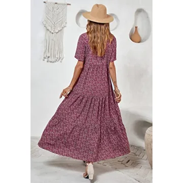 Stylish CFLONGE Floral V-Neck Maxi Dress for Summer