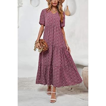 Stylish CFLONGE Floral V-Neck Maxi Dress for Summer