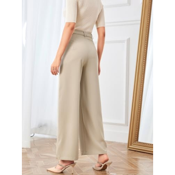 SweatyRocks Beige Wide Leg High Waisted Women’s Trousers