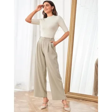 SweatyRocks Beige Wide Leg High Waisted Women’s Trousers