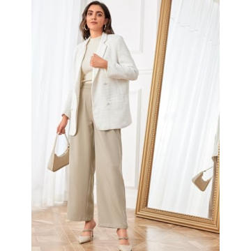 SweatyRocks Beige Wide Leg High Waisted Women’s Trousers