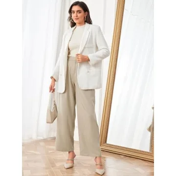 SweatyRocks Beige Wide Leg High Waisted Women’s Trousers