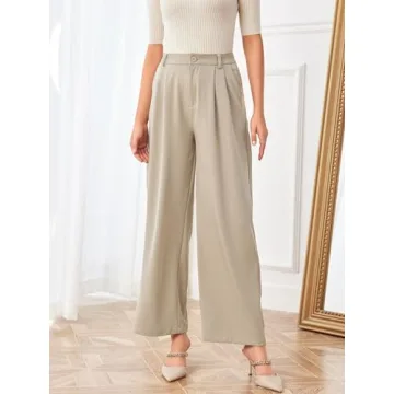 SweatyRocks Beige Wide Leg High Waisted Women’s Trousers