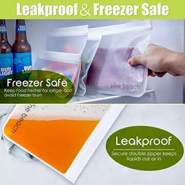 Reusable Storage Bags - PINE BEACH | Safe Ziploc Leakproof Seal, BPA & Silicone Free, Best Washable Eco Stasher for Lunch Food Travel (6)