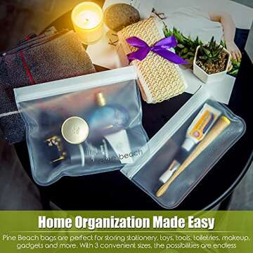 Reusable Storage Bags - PINE BEACH | Safe Ziploc Leakproof Seal, BPA & Silicone Free, Best Washable Eco Stasher for Lunch Food Travel (6)