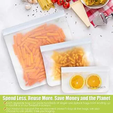 Reusable Storage Bags - PINE BEACH | Safe Ziploc Leakproof Seal, BPA & Silicone Free, Best Washable Eco Stasher for Lunch Food Travel (6)