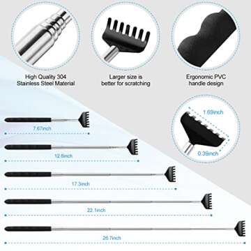 Yeipis 3 Pack Back Scratcher Metal Portable Telescoping Back scratchers with Rubber Handles, Extendable Back Massager Tool with Beautiful Box, Gifts for Men Women Kids Adults