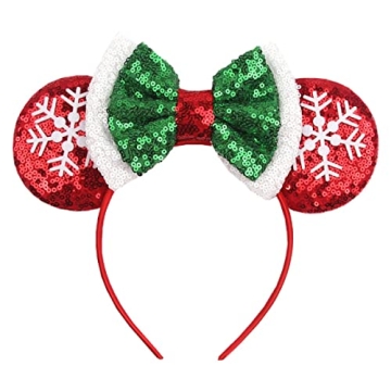 LSHDXD Christmas Mouse Ears Bow Headband Hair Hoop, Glitter Snowflake Hair bands for Christmas Party...