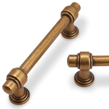 POVEFONK Antique Brass Cabinet Handles - Pack of 10 - Stylish Durable Drawer Pulls for Vintage Touch