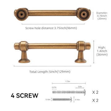 POVEFONK Antique Brass Cabinet Handles Set of 10