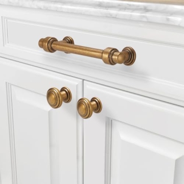 POVEFONK Antique Brass Cabinet Handles Set of 10