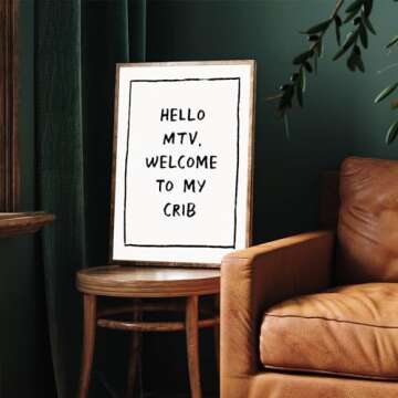 Trendy Wall Art Welcome Posters Eclectic Home Decor Hello MTV, Welcome to My Crib Art Print Funky Eclectic Gallery Wall Art Prints for Bedroom Living Room Aesthetic Wall Art Print 16x24in Unframed