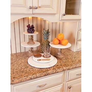 Elk Lighting cake stand, large, Mango Wood, Natural Agate, White Marble