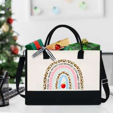 OASSIE Teacher Bag Appreciation Gifts for Women - Teachers Day, Graduation, Back to School, Birthday, Christmas, Thank You Gifts for Women, Friends, Coworkers - 13 oz Canvas Tote Bag with Zipper