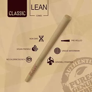 RAW Cones Lean Size Classic - 50 Pack -Slow Burning Rolling Cones with Tips