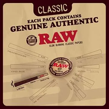 RAW Cones Lean Size Classic - 50 Pack -Slow Burning Rolling Cones with Tips