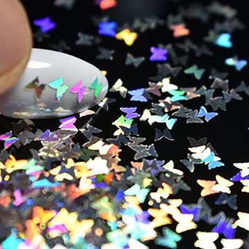 EchiQ Splarkly Laser Butterfly Nail Sequin Acrylic Paillettes Holographic Nail Sparkle Glitter Sheets Tips Nail Art Decoration