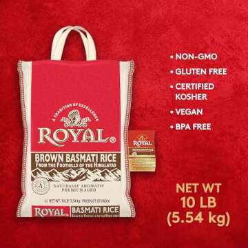 Royal - Authentic Basmati Brown Rice Whole Grain, Naturally Gluten Free and Vegan - 10 Pounds