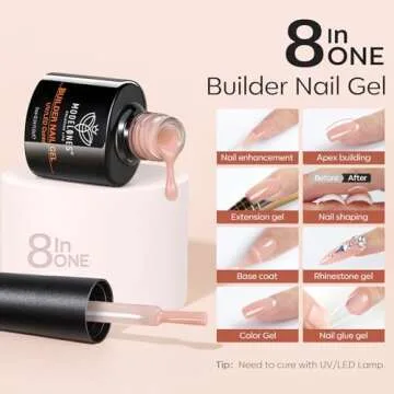 modelones Builder Nail Gel Set, 6 Colors Gel Builder 8-in-One, Red Pink Hard Gel Builder Nail Polish Nail Strengthener Extension Gel LED Nail Lamp Cured Color Base