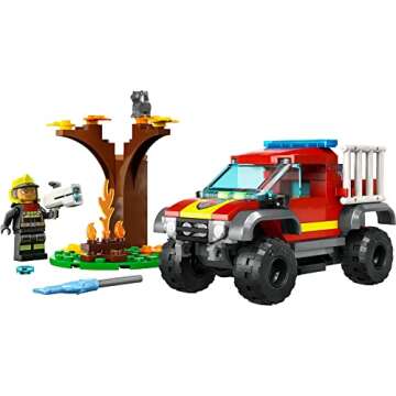 LEGO City 4x4 Fire Engine Rescue Truck 60393, Toy for 5 Plus Year Old Boys & Girls, Set with Water Element Launcher, Firefighter Minifigure and Cat Figure