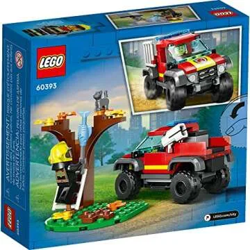 LEGO City 4x4 Fire Engine Rescue Truck 60393, Toy for 5 Plus Year Old Boys & Girls, Set with Water Element Launcher, Firefighter Minifigure and Cat Figure