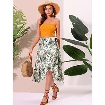 Allegra K Floral Beach Wrap Midi Skirt for Women