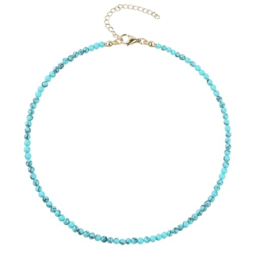 Wremily Turquoise Necklaces for Women - Boho Beaded Jewelry with Gold Clasp