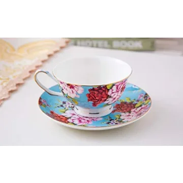 BTaT Floral Tea Cups and Saucers Set of 4 - Gift-Ready