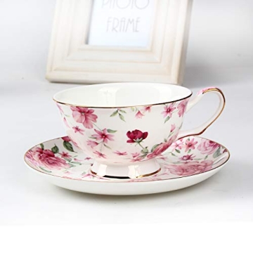 BTaT Floral Tea Cups and Saucers Set of 4 - Gift-Ready